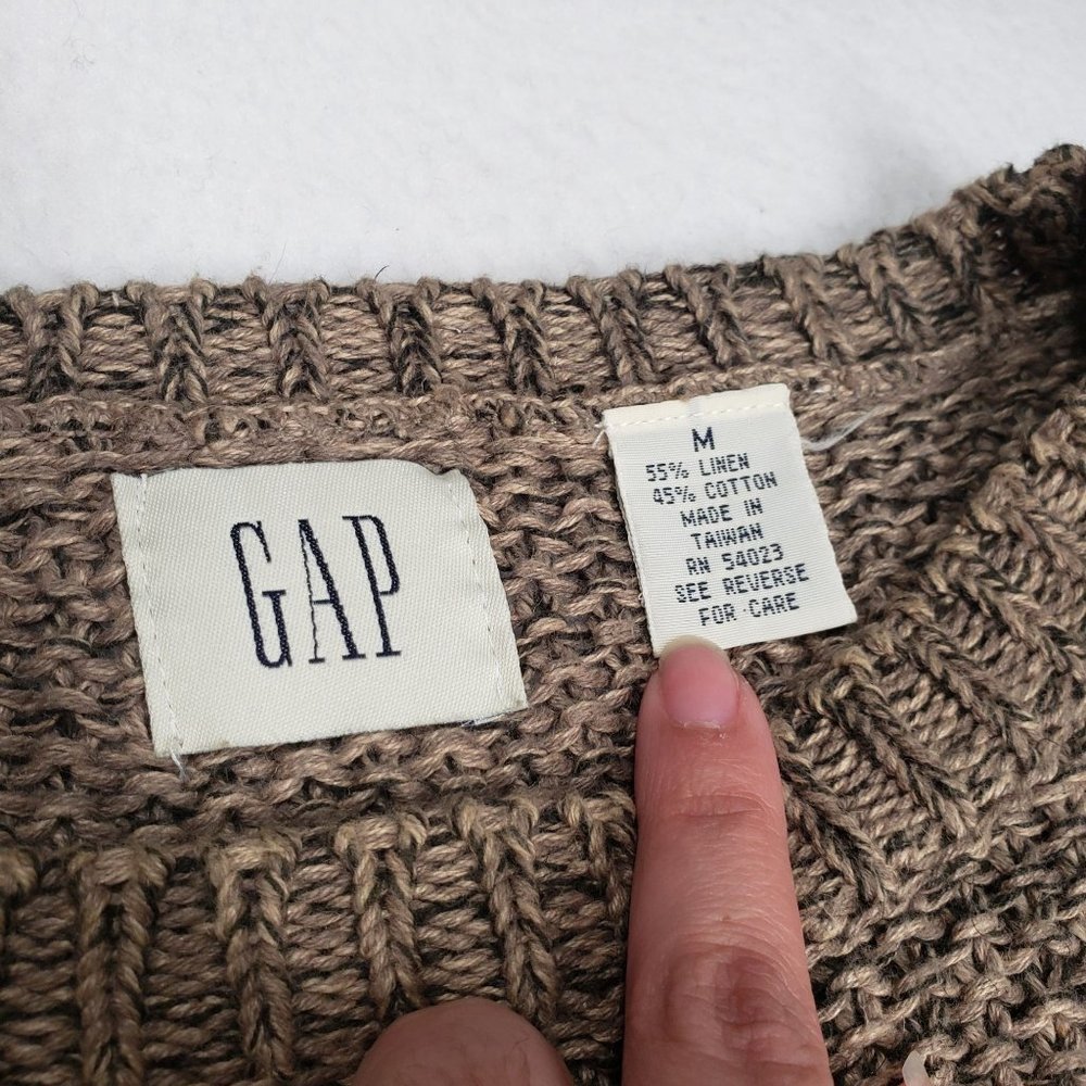 GAP Womens 90s Chunky Knit Crew Neck Sweater Linen Size Medium Oatmeal Neutral - Picture 3 of 16
